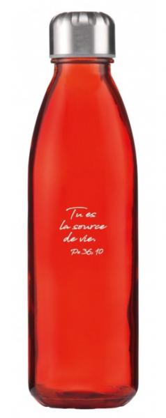 Bouteille en verre rouge "Tu es la source de vie" Ps 36.10