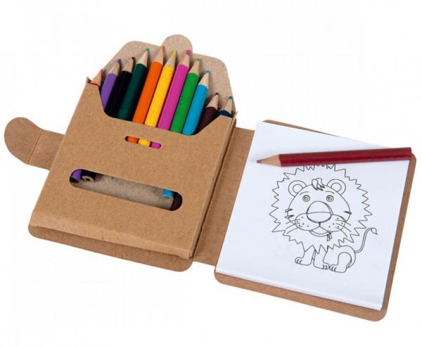 Pack "Arche de Noé" mini bloc dessin avec une mini boîte de crayons.