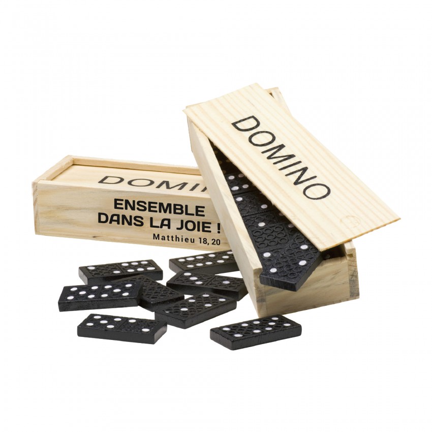 Jeu de dominos dans une boîte en bois avec 28 pièces