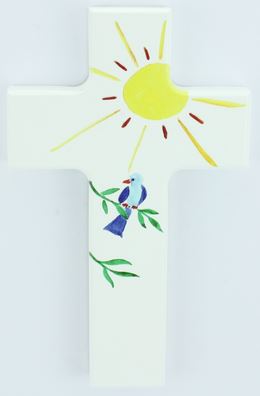 Croix en bois soleil-oiseau