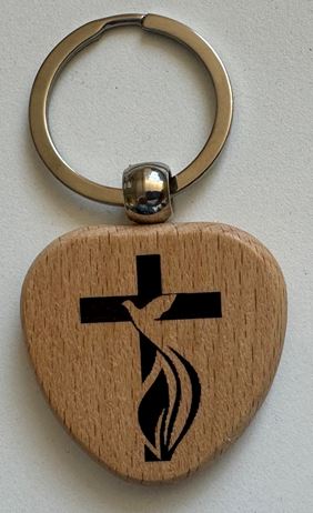 Porte-cles croix-colombe en bois