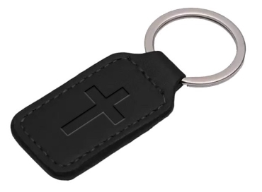 Porte-clés en simili-cuir Croix noir
