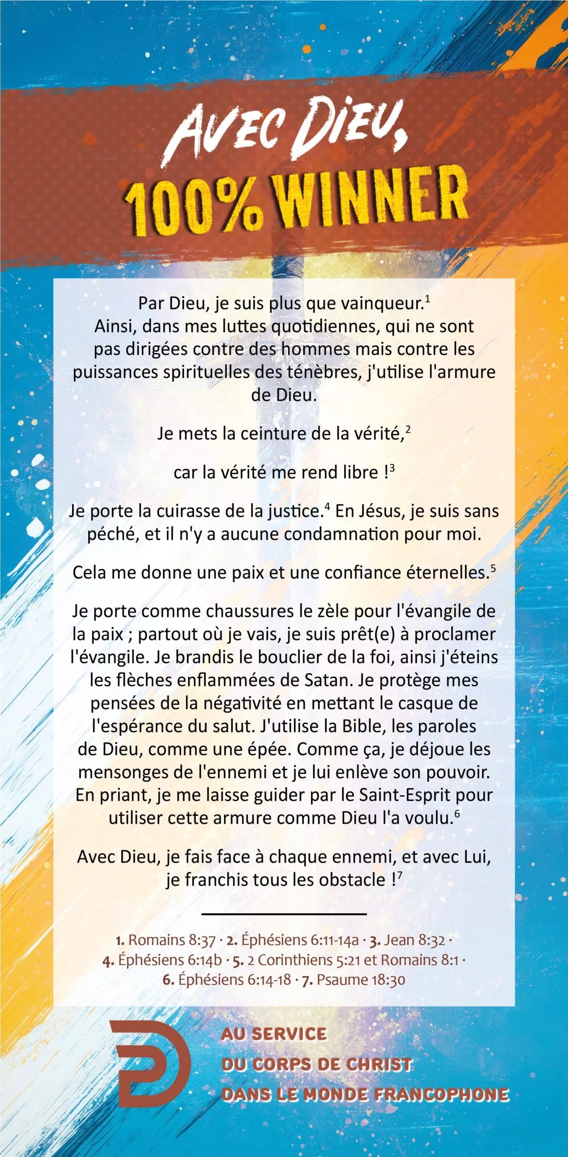 Carte de proclamation pour adolescents "Avec Dieu, 100% winner"