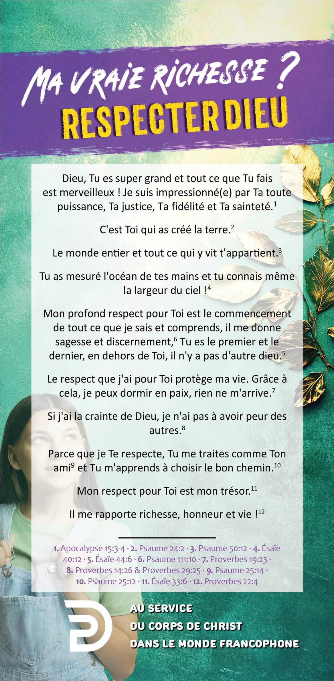 Carte de proclamation pour adolescents "Ma vraie richesse ? Respecter Dieu"