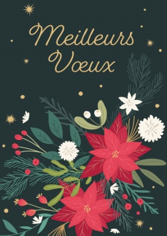 Carte postale bonne année bouquet dessiné sur fond vert