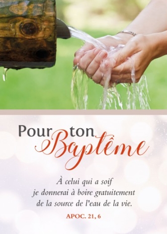 Carte postale avec verset mains recueillant de l'eau à une fontaine