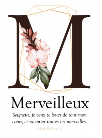 Carte postale avec verset Lettre M - Merveilleux