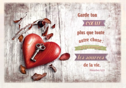 Carte double verset cœur en bois et clé