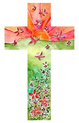 Croix en bois : papillons rouge