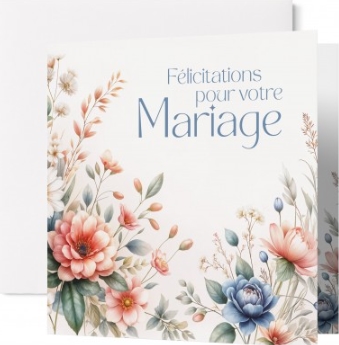 Carte double mariage fleurs dessinées