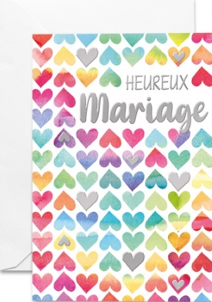 Carte double mariage multitude de coeurs colorés et argentés
