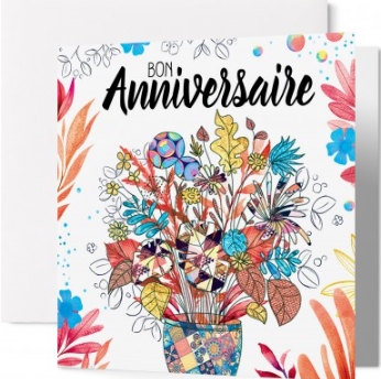 Carte double anniversaire grand bouquet de fleurs multicolores
