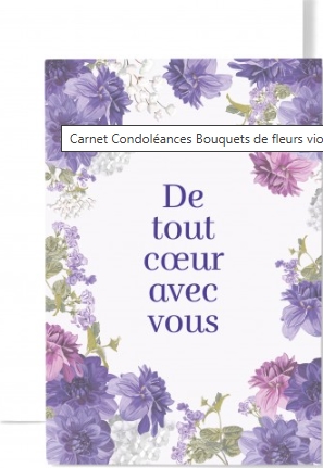 Carte double condoléances bouquets de fleurs violettes