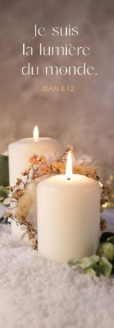 Marque-pages bougies et feuilles posées sur la neige