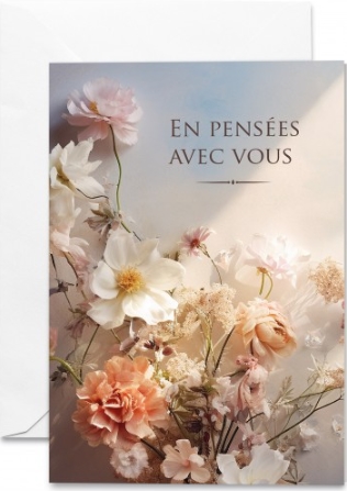 Carte double condoléances bouquet de fleurs sur une table
