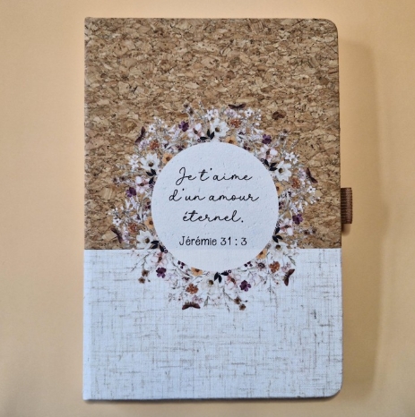 Carnet A5 liège et toile blanc écru