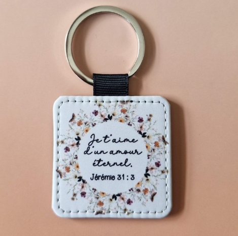 Porte-clés fleurs papillon beige