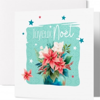 Carte double Noël fleurs de Noël dans un vase sur fond vert