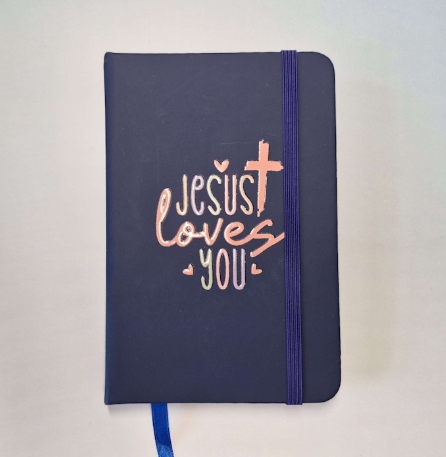 Carnet carnet A6 bleu foncé, Jesus loves you