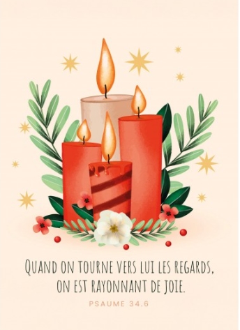Carte postale avec verset 4 bougies rouges en aquarelle