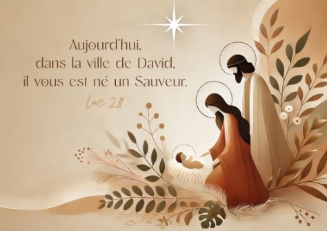 Carte postale Noël illustration de Jésus, Marie et Joseph sur fond beige