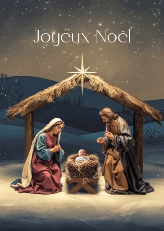Carte postale joyeux Noël Crèche traditionnelle avec Jésus, Marie et Joseph