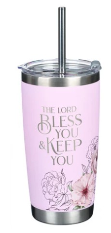 Mug  de voyage en acier inoxydable Bless You and Keep  -  avec paille réutilisable