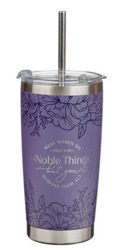 Mug  de voyage en acier inoxydable Noble Things Lavande   -  avec paille réutilisable