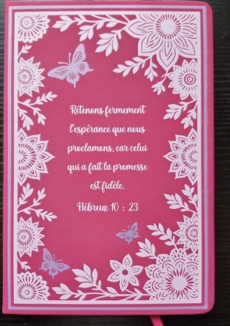 Carnet A5 à couverture rigide fuschia à fleurs et papillons avec fermeture élastique et marque-pages