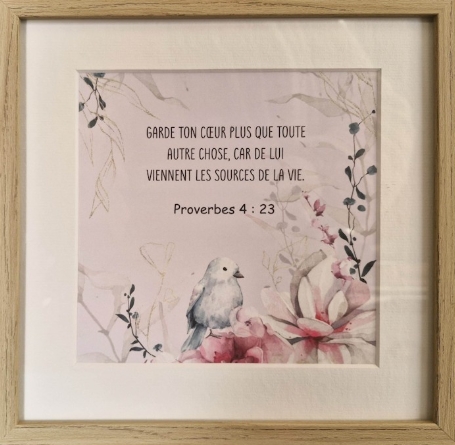 Tableau 20 x 20 cm oiseau fleurs
