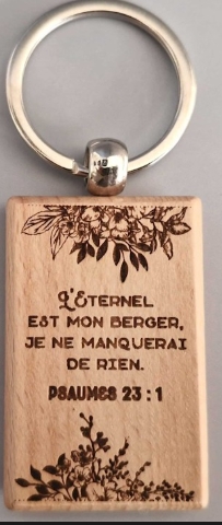 Porte-clés bois rectangulaire fleurs