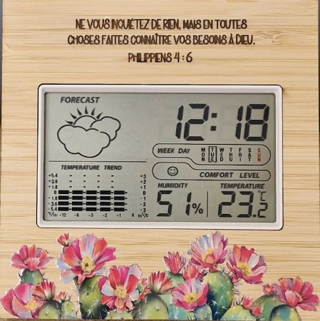 Station météo, horloge, calendrier et fonction alarme avec capteur température et humidité