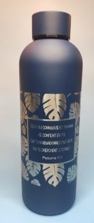 Bouteille isotherme bleu foncé feuillage