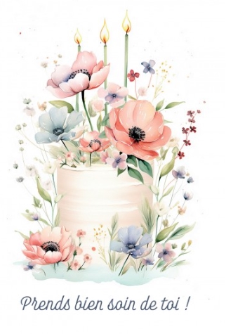 Carte postale aquarelle d'un vase avec un bouquet de fleurs