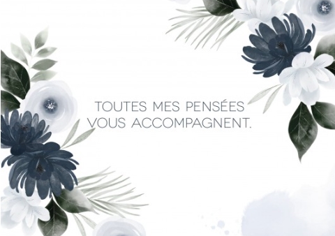 Carte postale condoléances fleurs bleu nuit en aquarelle