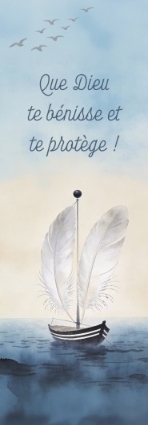 Marque-pages peinture d'un bateau avec des plumes pour voiles
