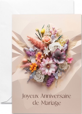 Carte double anniversaire de mariage composition florale sur fond géométrique