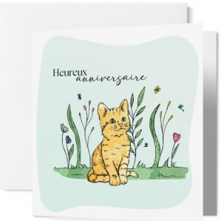 Carte double anniversaire chaton et plantes
