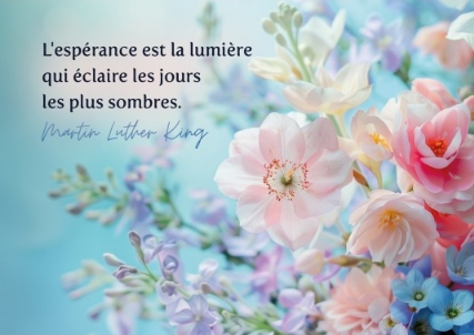 Carte citation bouquet de fleurs sur fond bleu