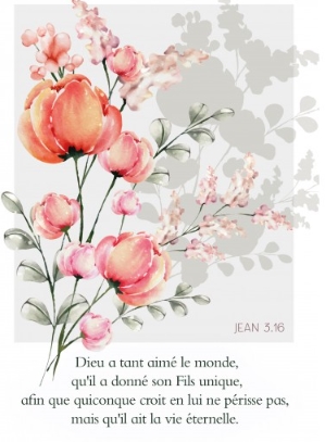 Carte postale avec verset aquarelle d'un bouquet de fleurs