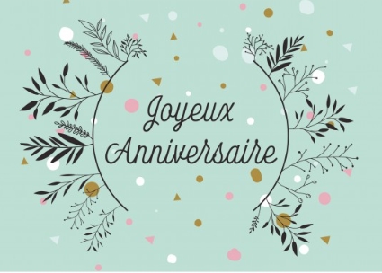 Carte postale anniversaire branches et motifs sur fond vert