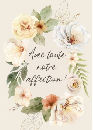 Carte postale condoléances cadre bordé de fleurs à l'aquarelle