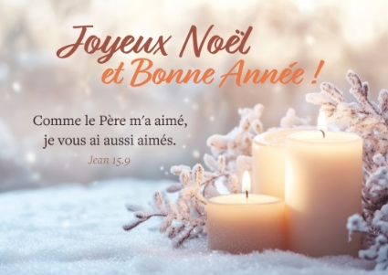 Carte postale Noël et bonne année 3 bougies allumées sur la neige