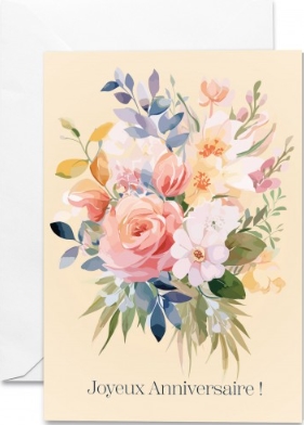 Carte double anniversaire bouquet de fleurs aquarelle