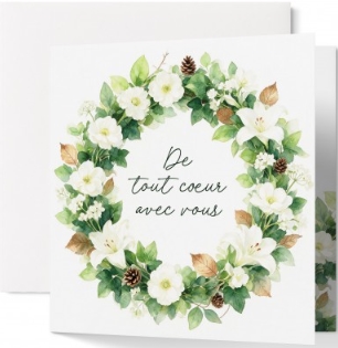 Carte double condoléances couronne de fleurs blanches