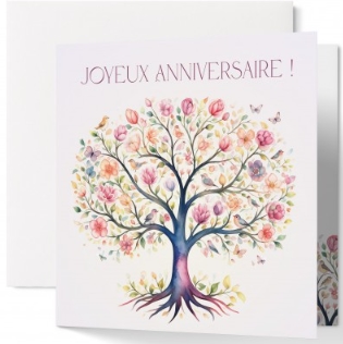 Carte double anniversaire arbre de vie en aquarelle