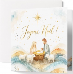 Carte double noël crèche en aquarelle