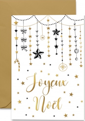 Carte double Noël guirlandes noires et dorées